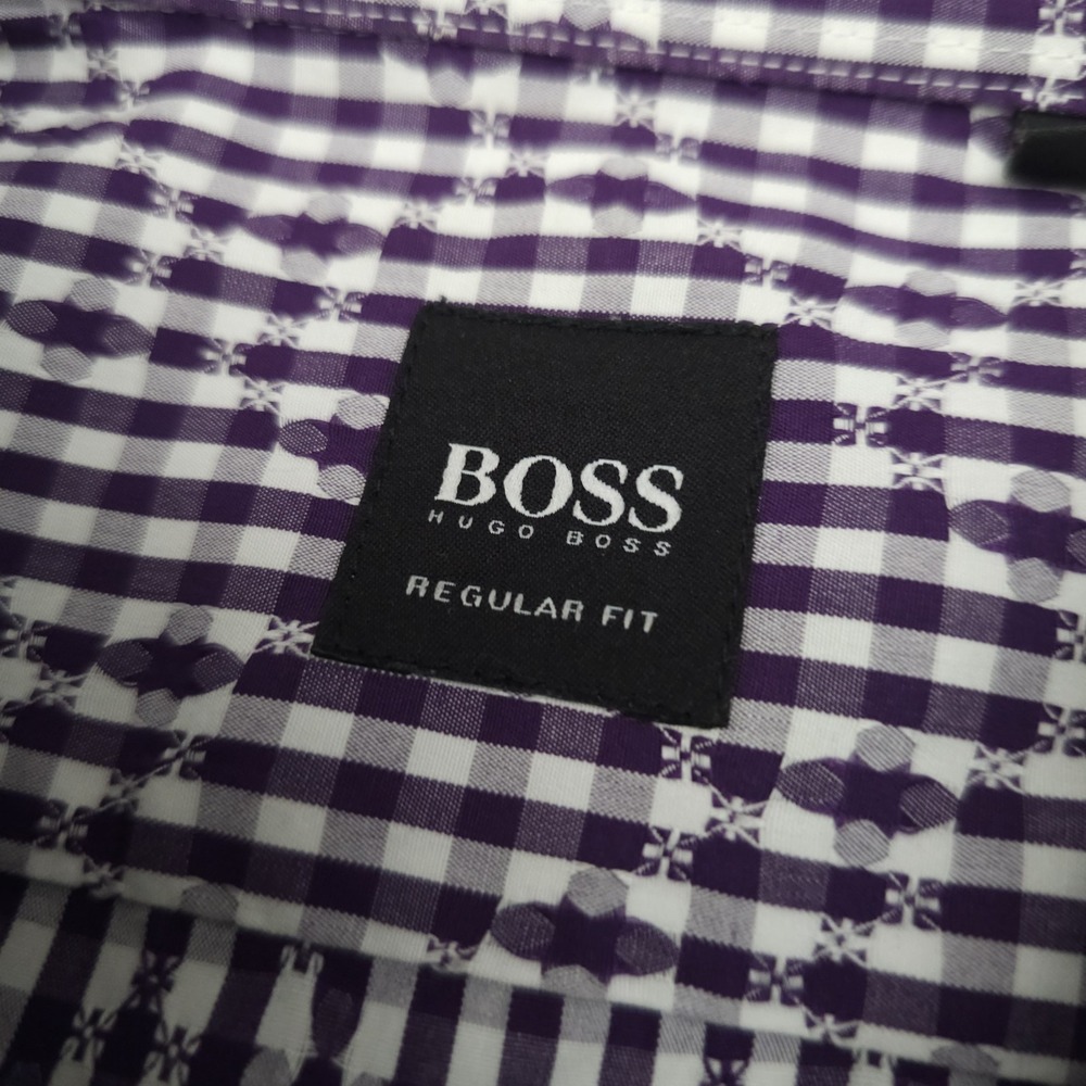 Hugo Boss Mens XL Purple Microcheck Textured Shirt  Preppycore Designer Business - Picture 7 of 10